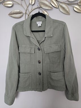 Light Sage Utility Jacket with Patch Pockets Linen Size L